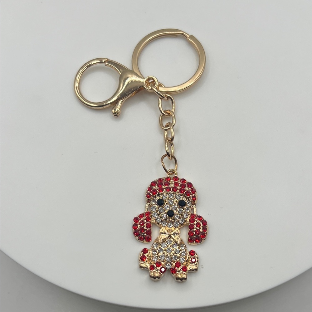 586 Gold And Red Dog Keychain